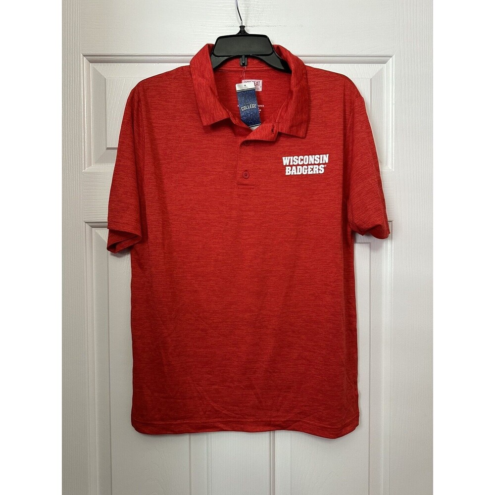 Size Large Mens Box Seat Clothing Wisconsin Badgers College Polo Shirt Red NEW